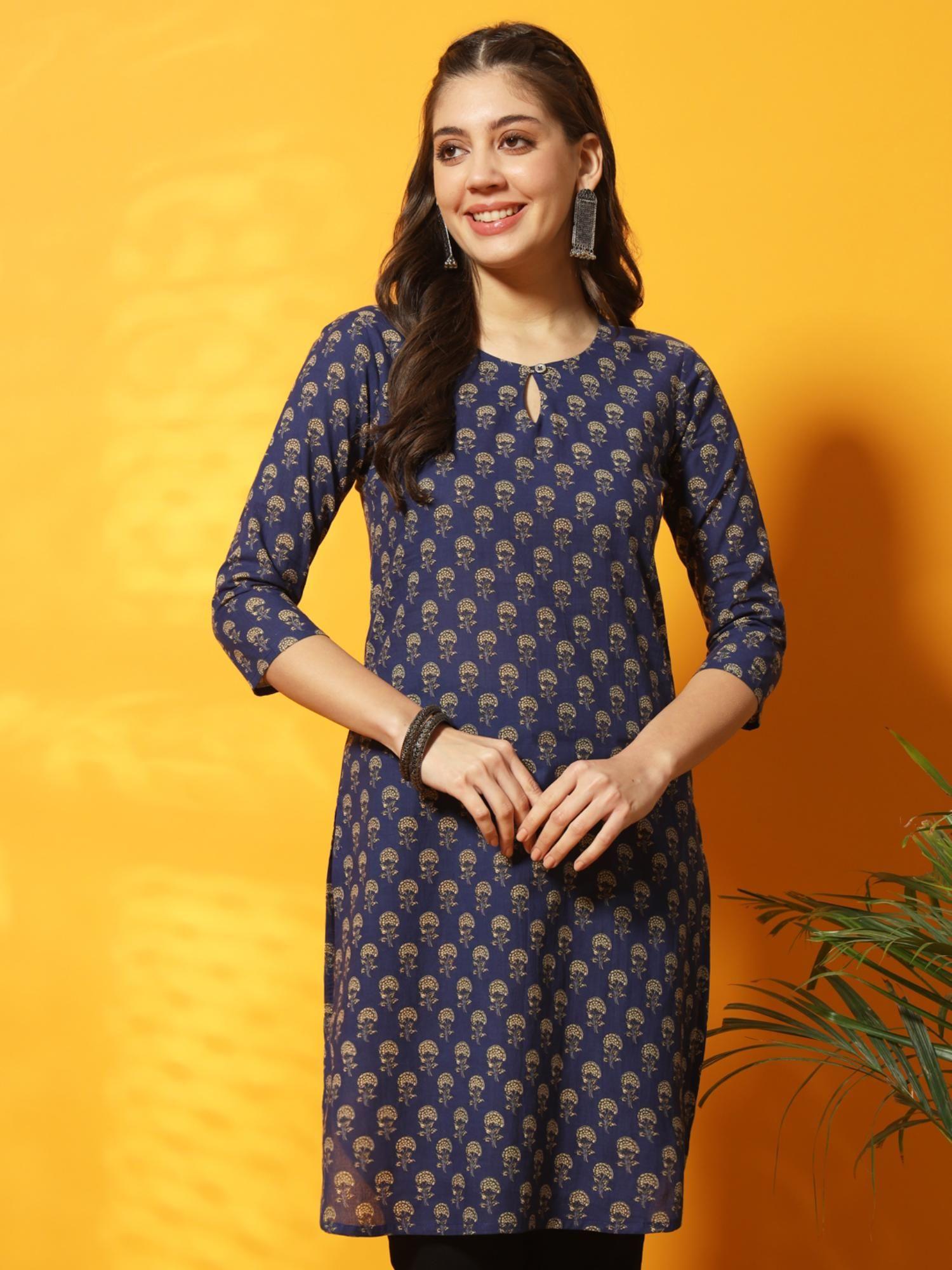 indigo floral bagru printed tunic