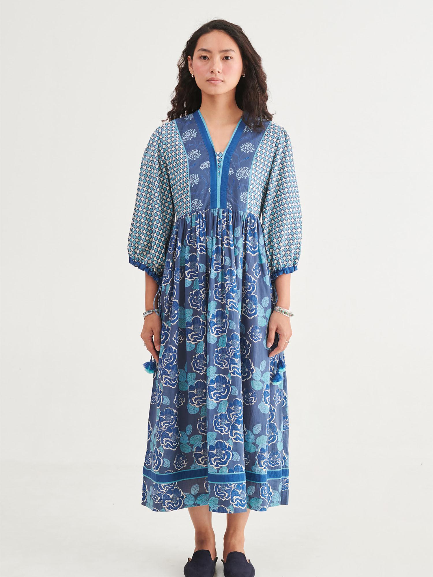 indigo floral midi dress