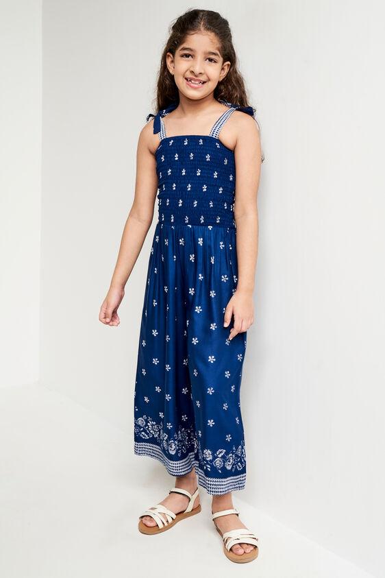 indigo floral sleeveless jump suit