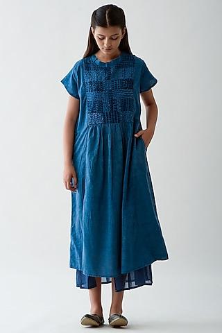 indigo hand embroidered dress