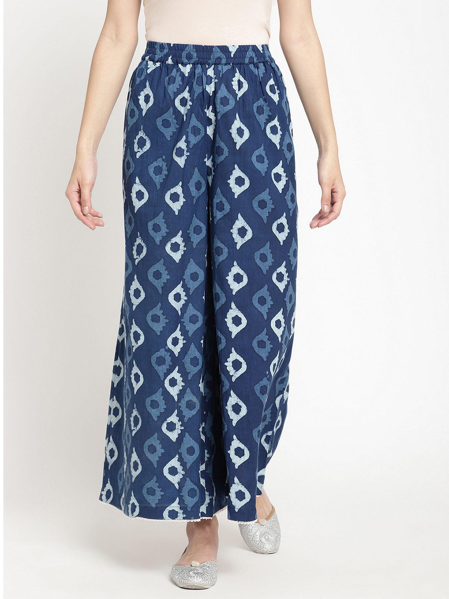 indigo ikat cotton printed palazzos