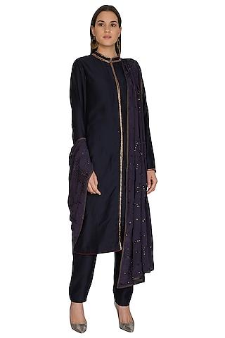 indigo kurta set with embroidered dupatta