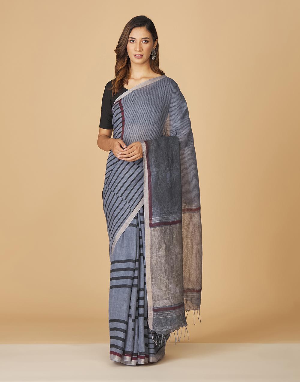 indigo linen chota butta sari