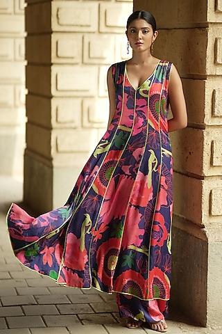 indigo modal floral printed kurta set