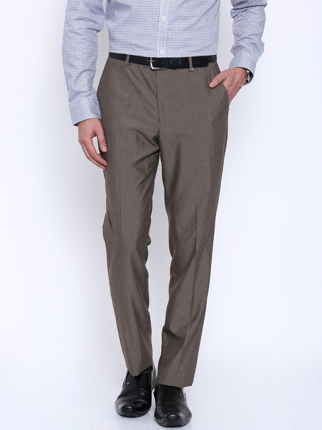 indigo nation brown solid slim fit flat-front trousers