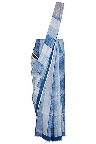 indigo printed cotton saree