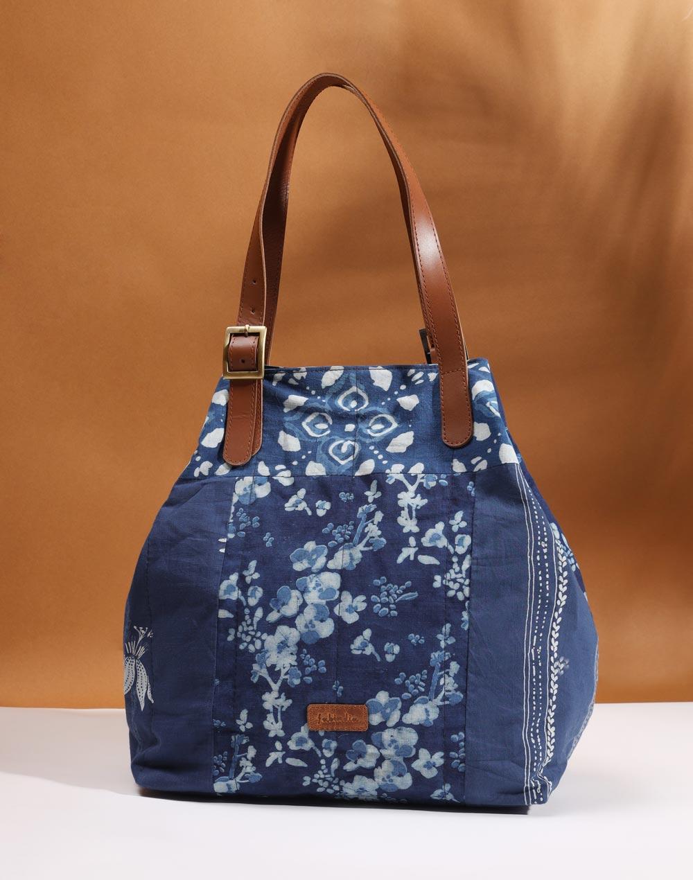 indigo printed fabric tote