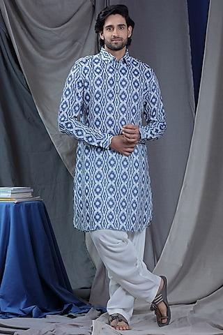 indigo printed pathani kurta set