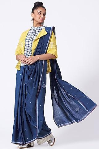 indigo saree with kantha work