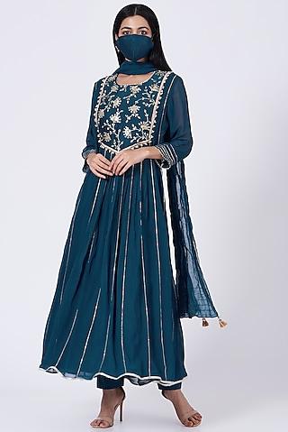 indigo sequins embroidered anarkali set