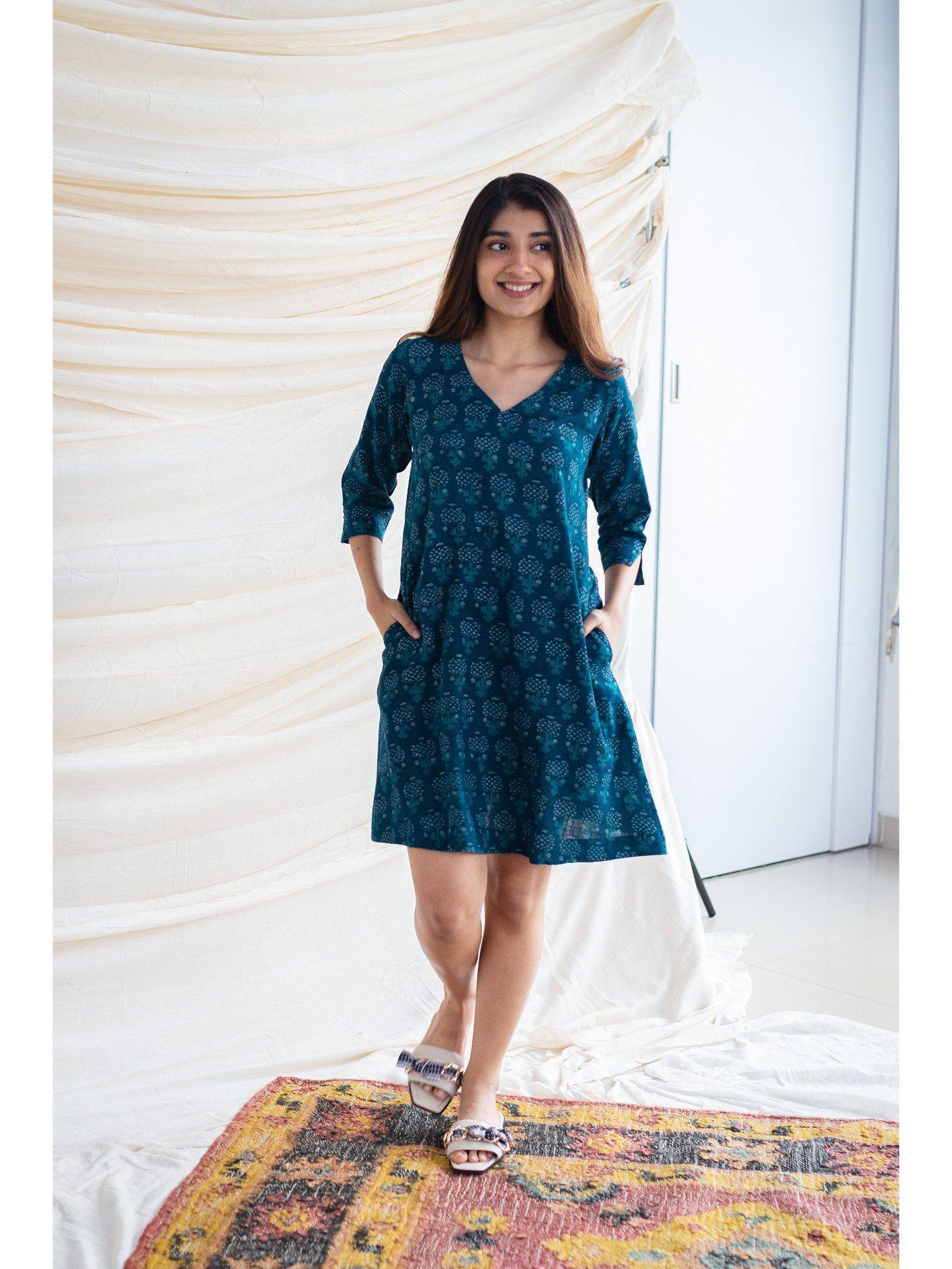 indigo slub cotton dress