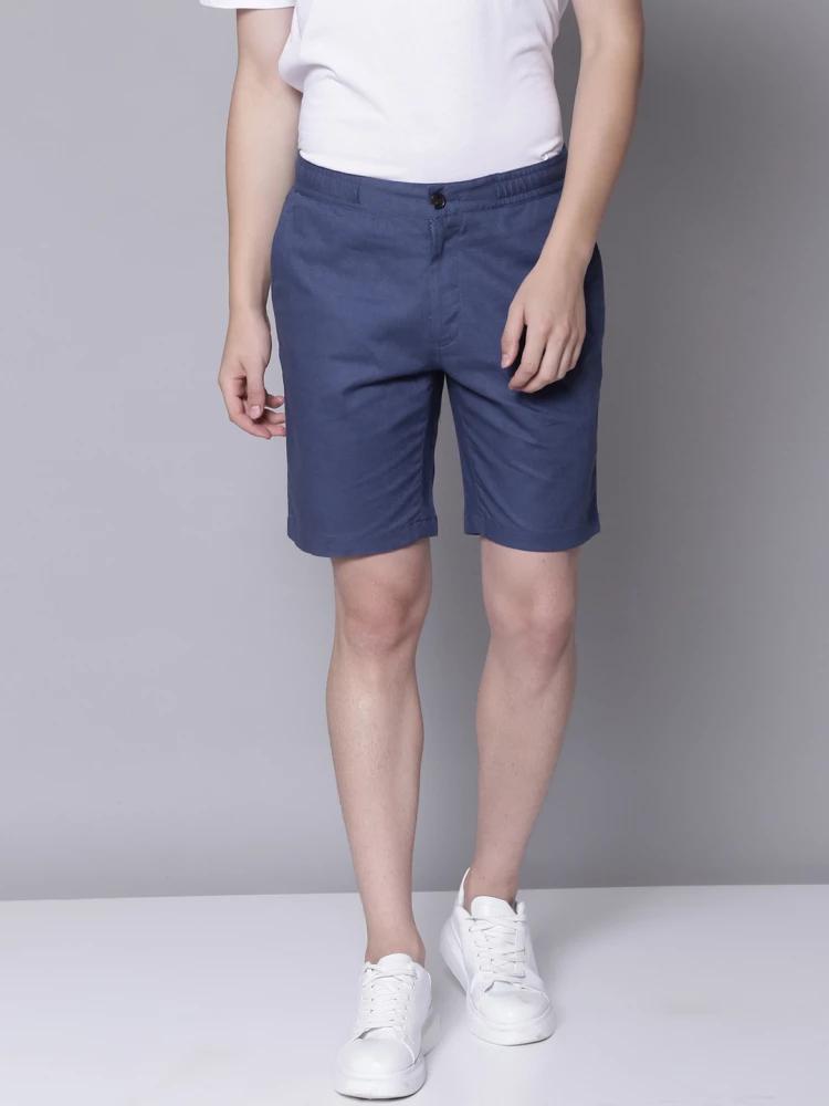 indigo solid regular fit shorts