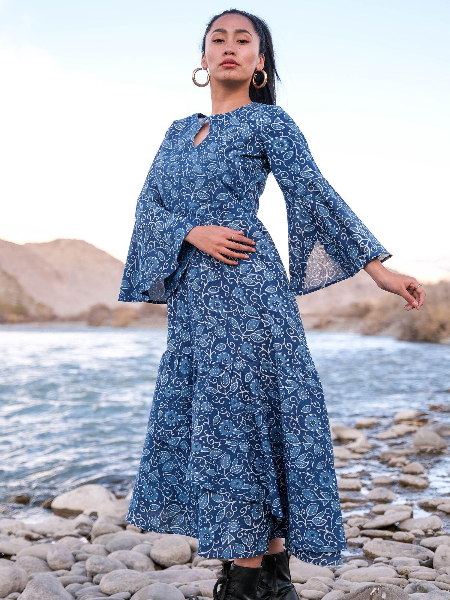 indigo soul hand block printed cotton dress