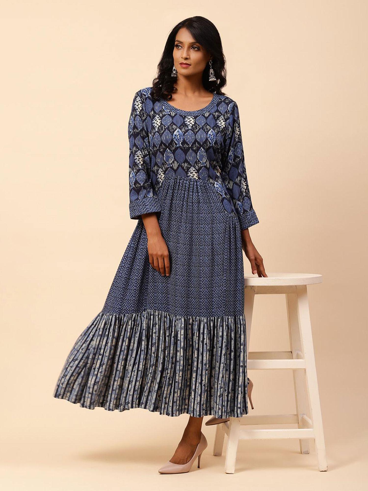 indigo straight rayon fusion wear dress