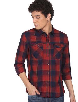 indigo tartan check cotton casual shirt