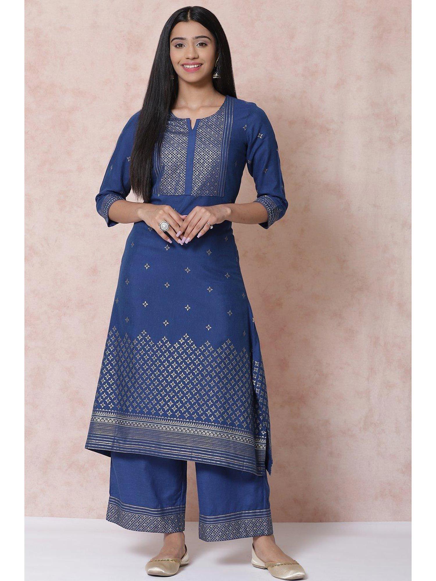 indigo viscose asymmetric kurta