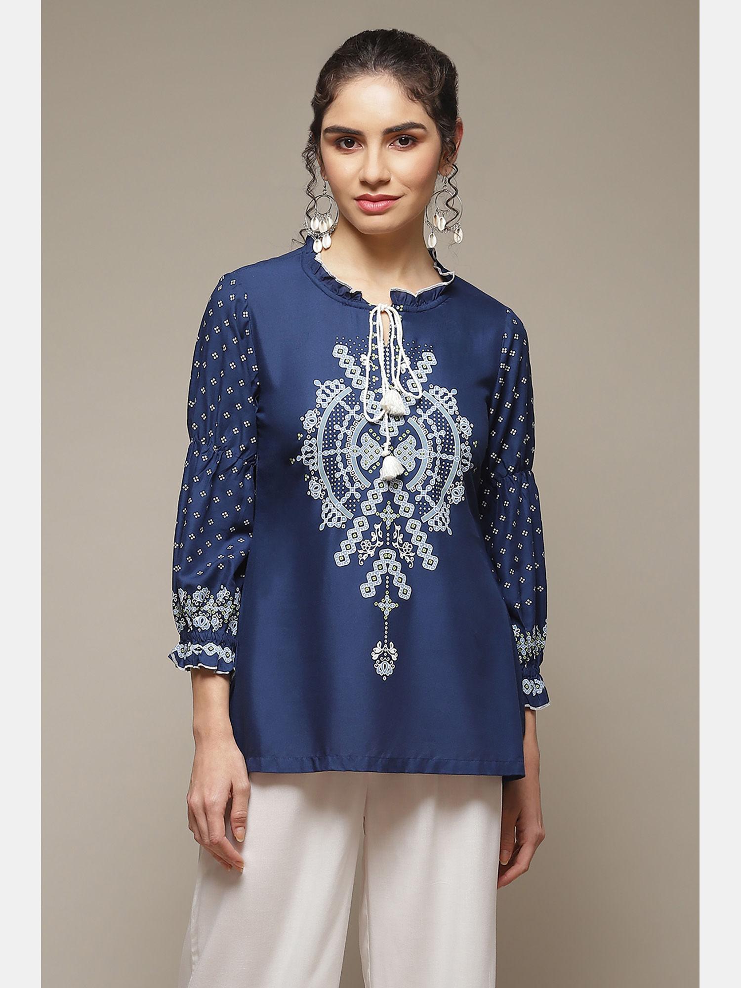 indigo viscose straight top