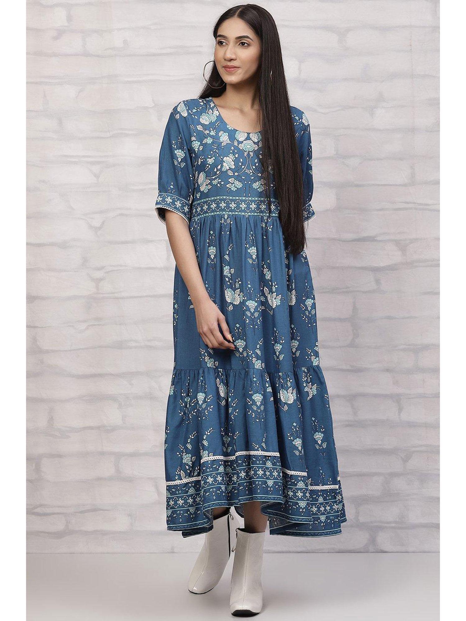 indigo viscose tired dress