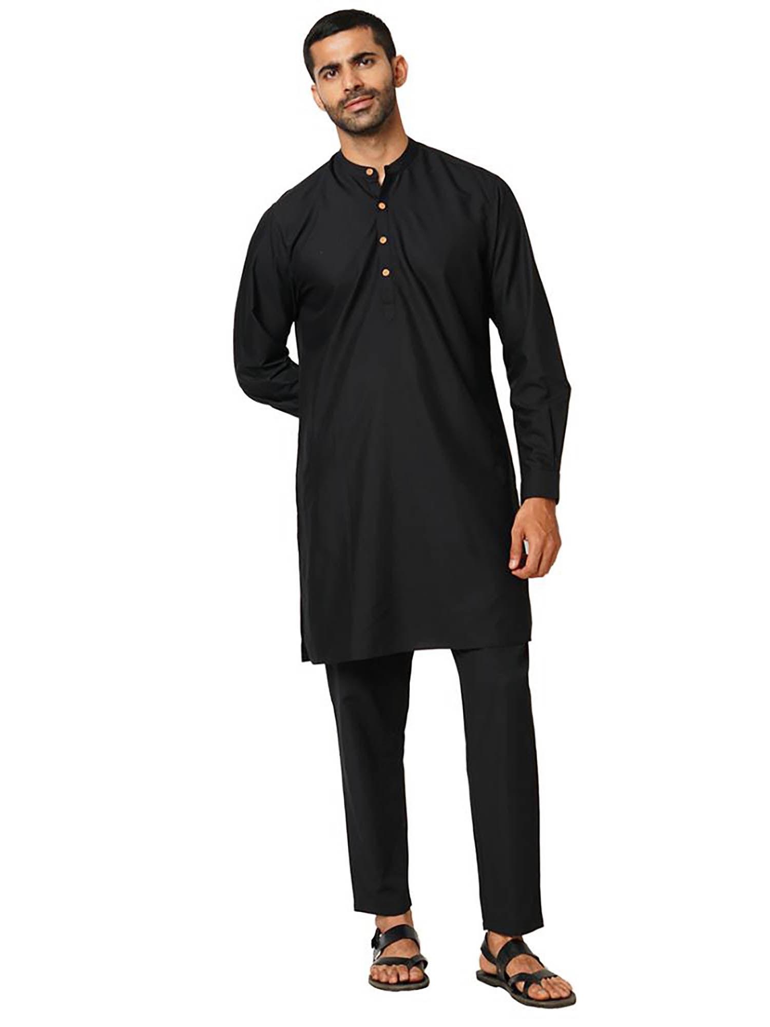 indivisual mens carbon black solid kurta with pant (set of 2)