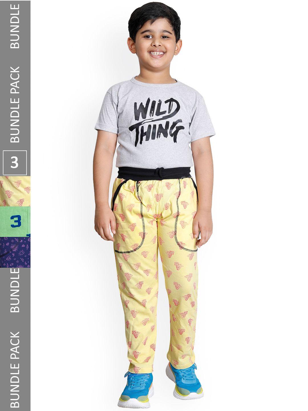 indiweaves boys pack of 3 graphic printed cotton track pants