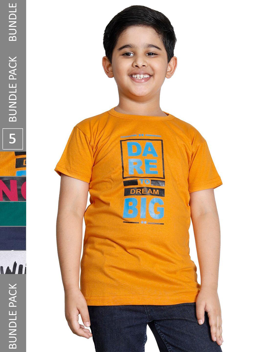 indiweaves boys pack of 5 typography printed t-shirt