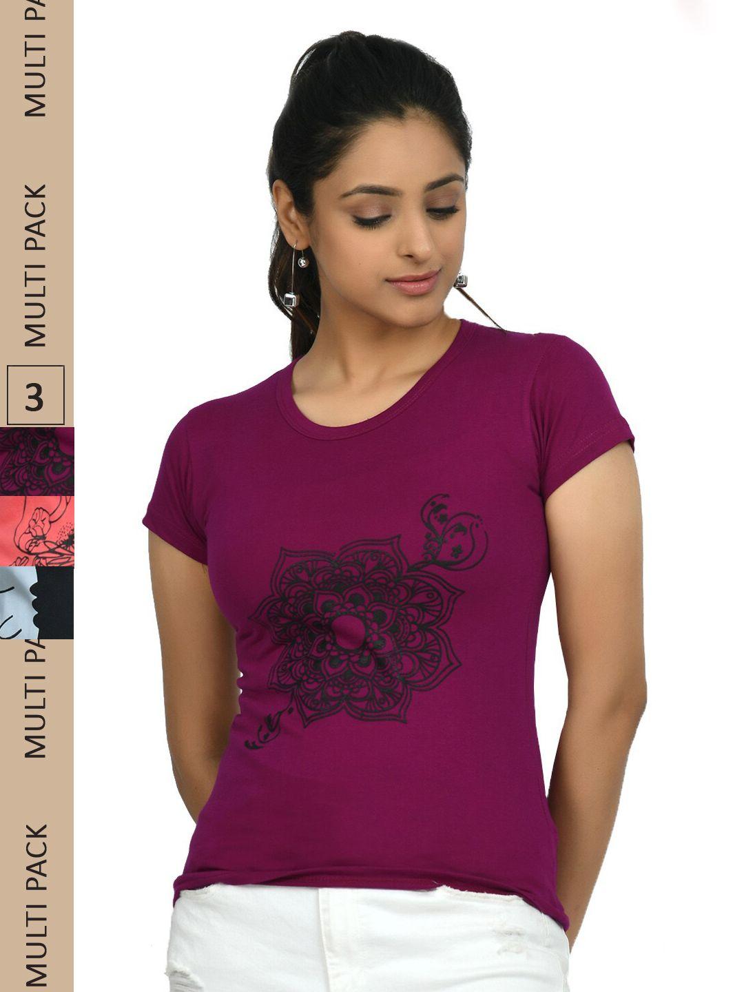 indiweaves pack of 3 printed pure cotton t-shirts