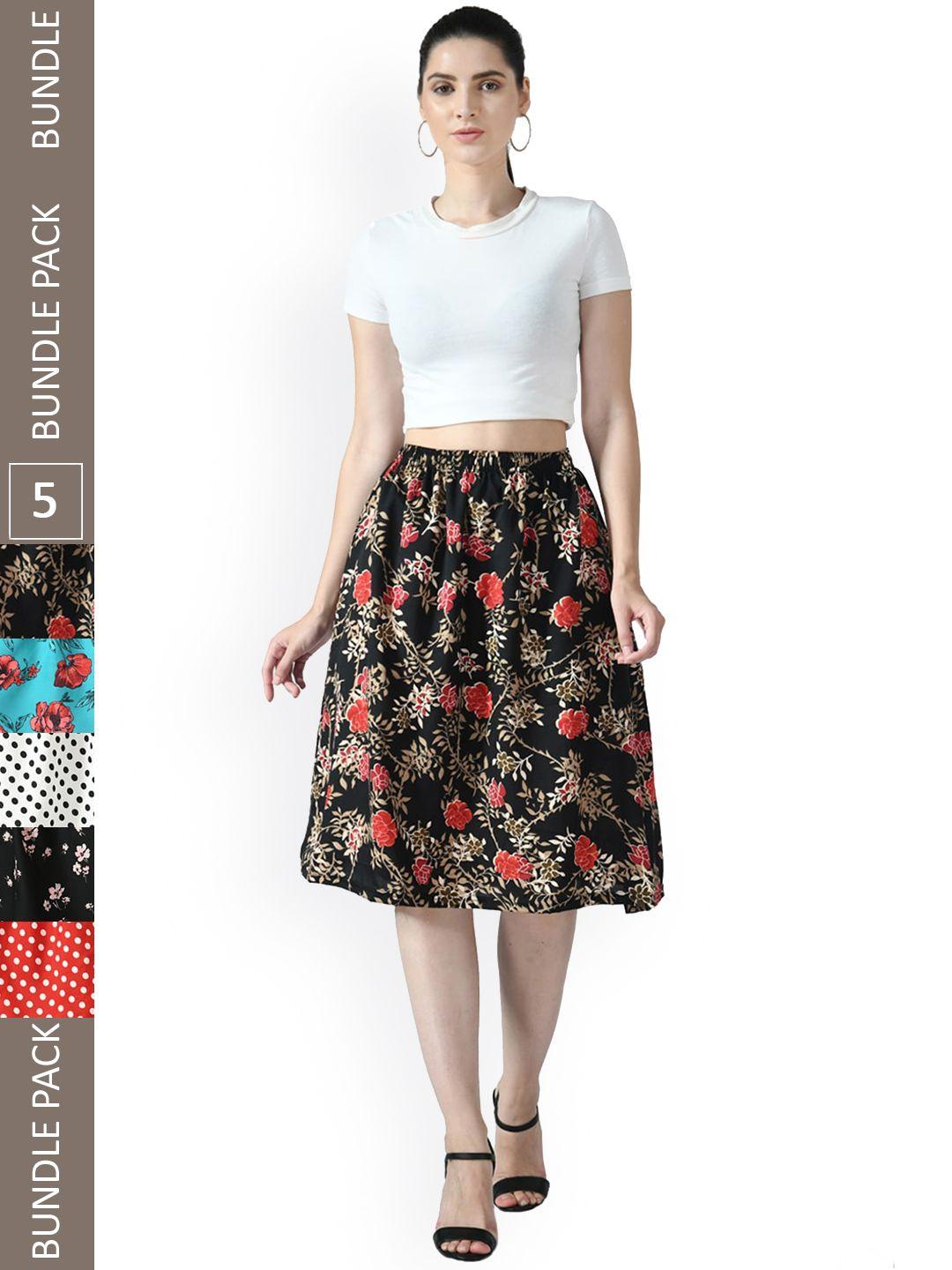 indiweaves pack of 5 floral printed flared midiskirts