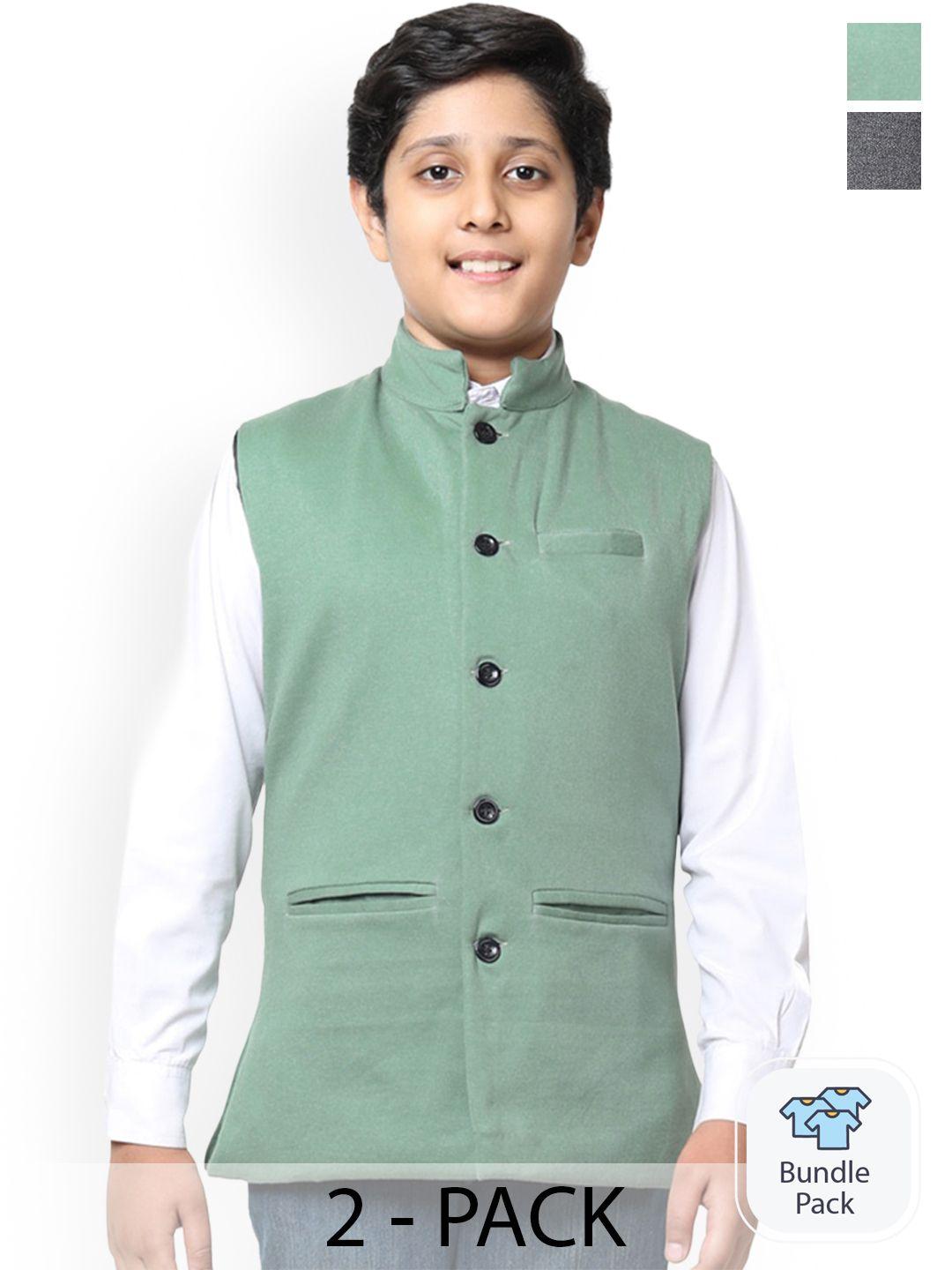 indiweaves boys pack of 2 mandarin collar fleece nehru jackets