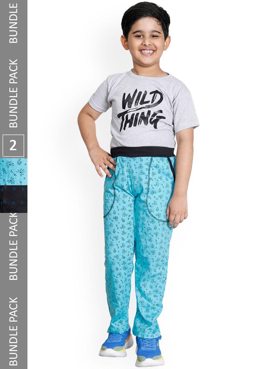 indiweaves boys pack of 2 printed cotton mid-rise track pants