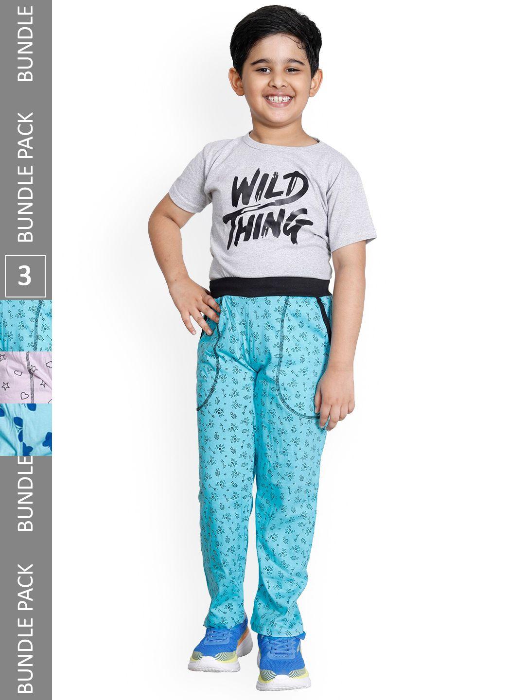 indiweaves boys pack of 3 printed cotton mid-rise track pants