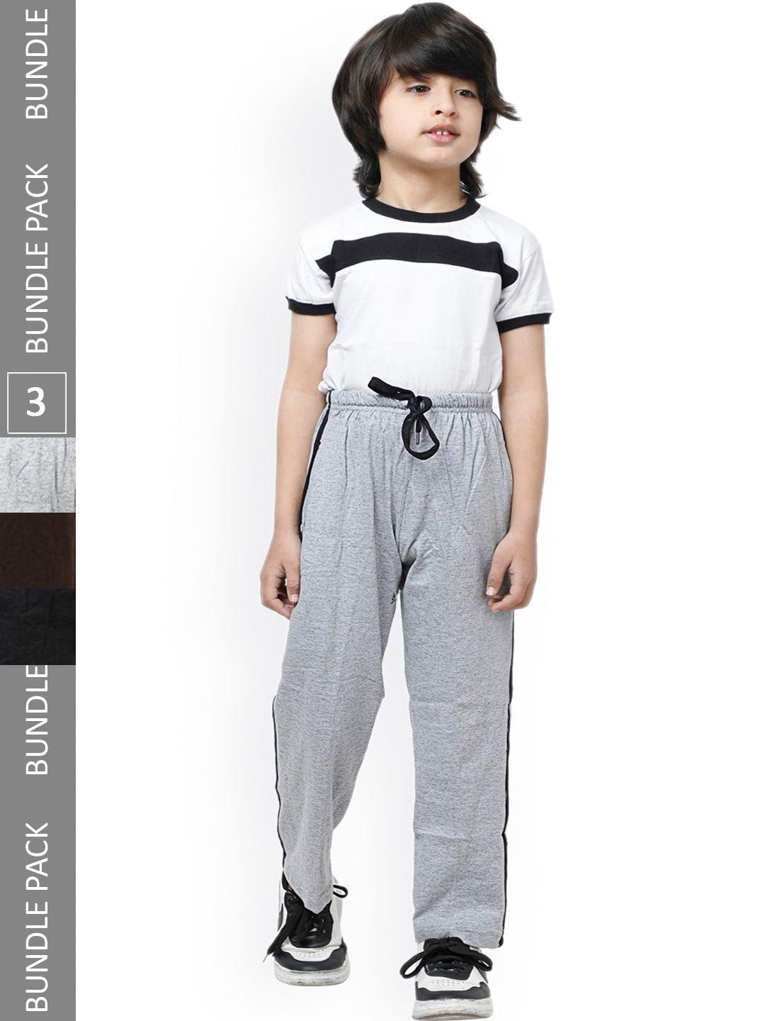 indiweaves boys pack of 3 pure cotton side striped track pants