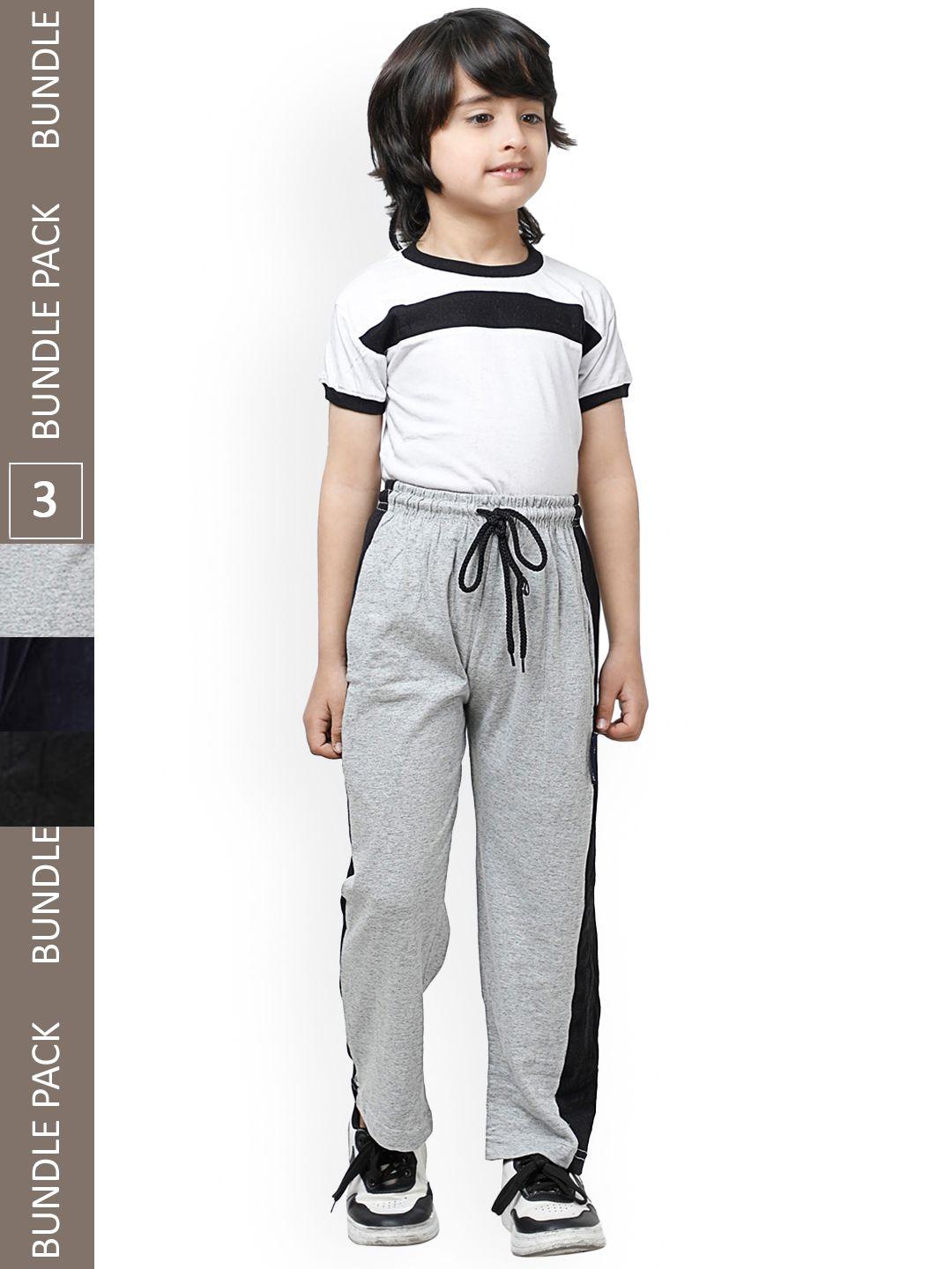 indiweaves boys pack of 3 pure cotton side striped track pants