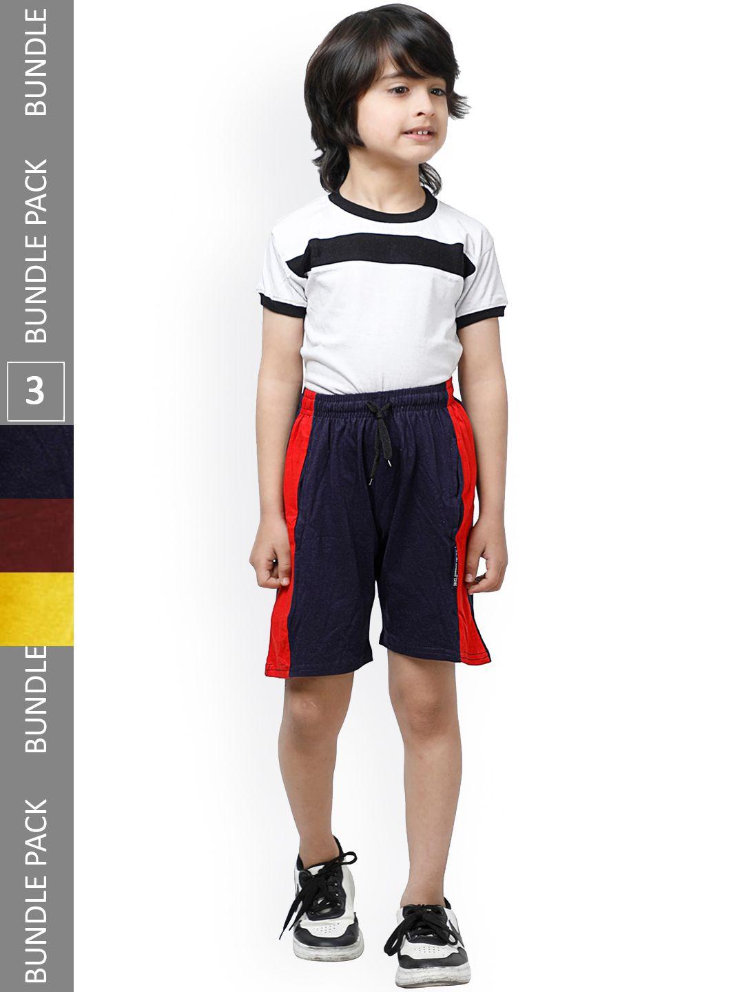 indiweaves boys pack of 3 striped pure cotton shorts