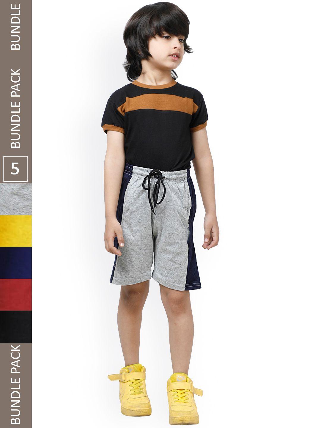 indiweaves boys pack of 5 striped high-rise pure cotton shorts