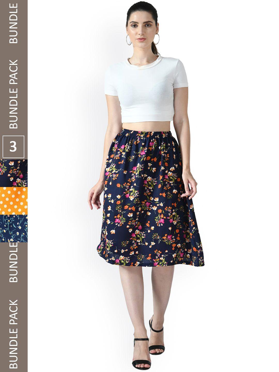 indiweaves pack of 3 floral printed flared midiskirts