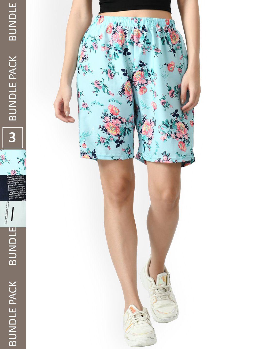 indiweaves pack of 3 printed high-rise shorts