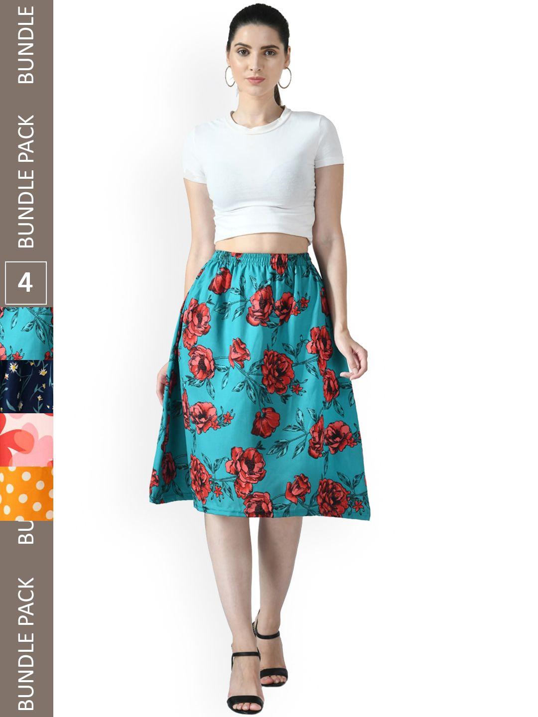 indiweaves pack of 4 floral printed flared midiskirts
