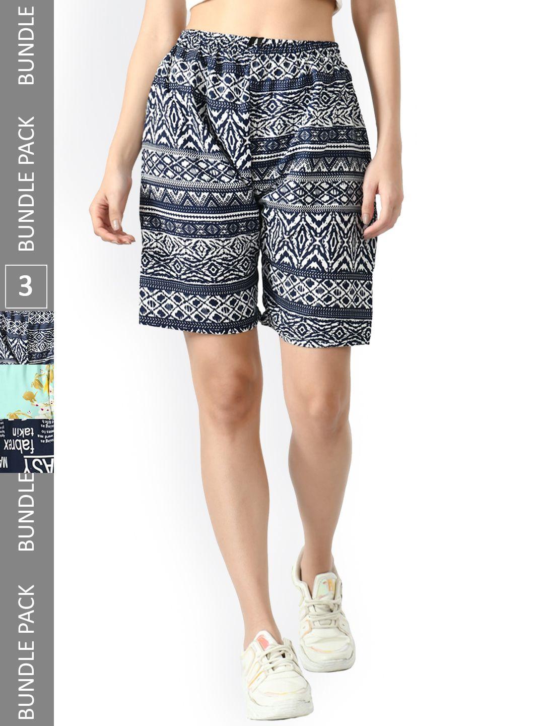 indiweaves women pack of 3 printed high-rise shorts