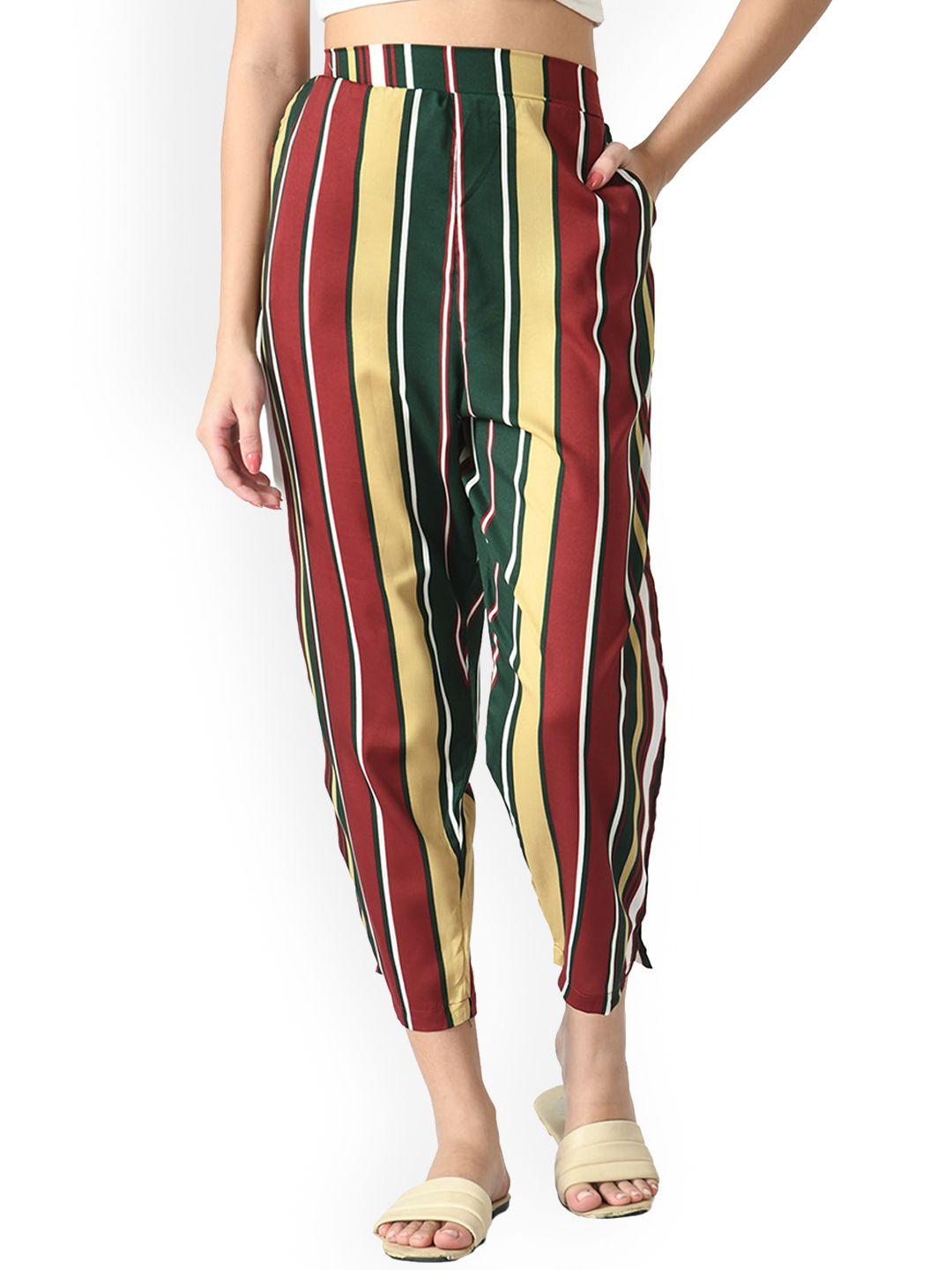 indiweaves women relaxed straight leg striped straight fit high-rise trousers