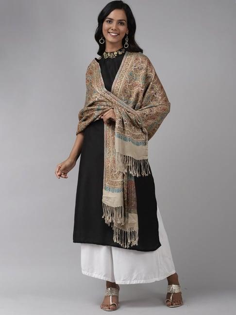 indo era beige & blue woven pattern shawl