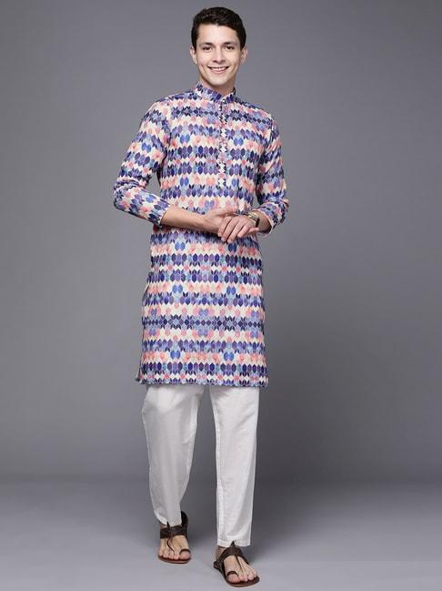 indo era blue cotton regular fit embellished kurta