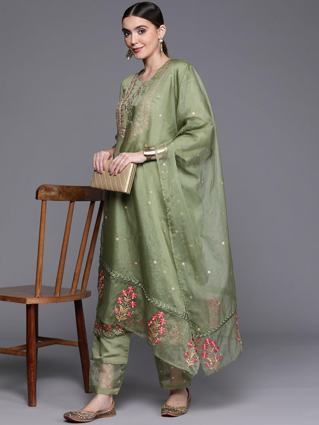 indo era floral embroidered kurta with trousers & dupatta