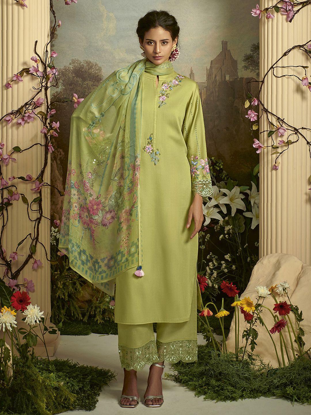 indo era floral embroidered regular straight kurta & trousers with dupatta