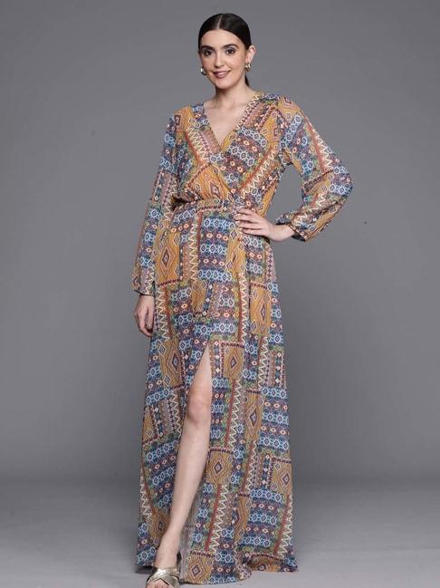 indo era multicolored cotton printed maxi dress