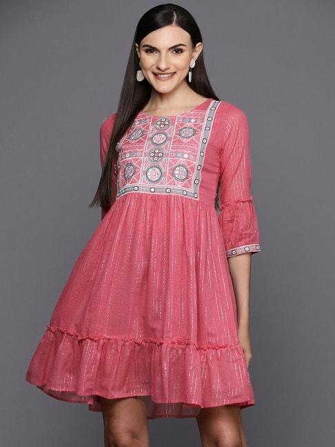 indo era pink cotton embroidered dress