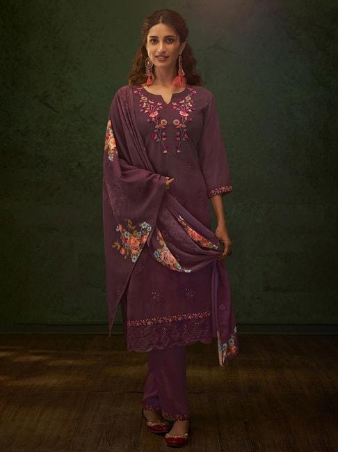 indo era purple embroidered kurta palazzo set with dupatta