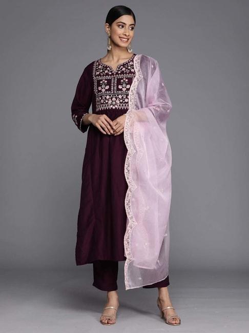 indo era purple embroidered kurta pant set with dupatta
