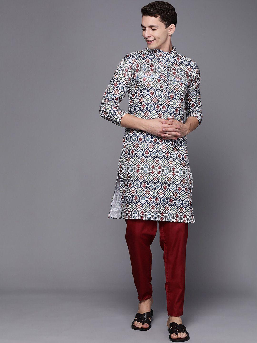 indo era white & red ethnic motifs printed cotton straight kurtas