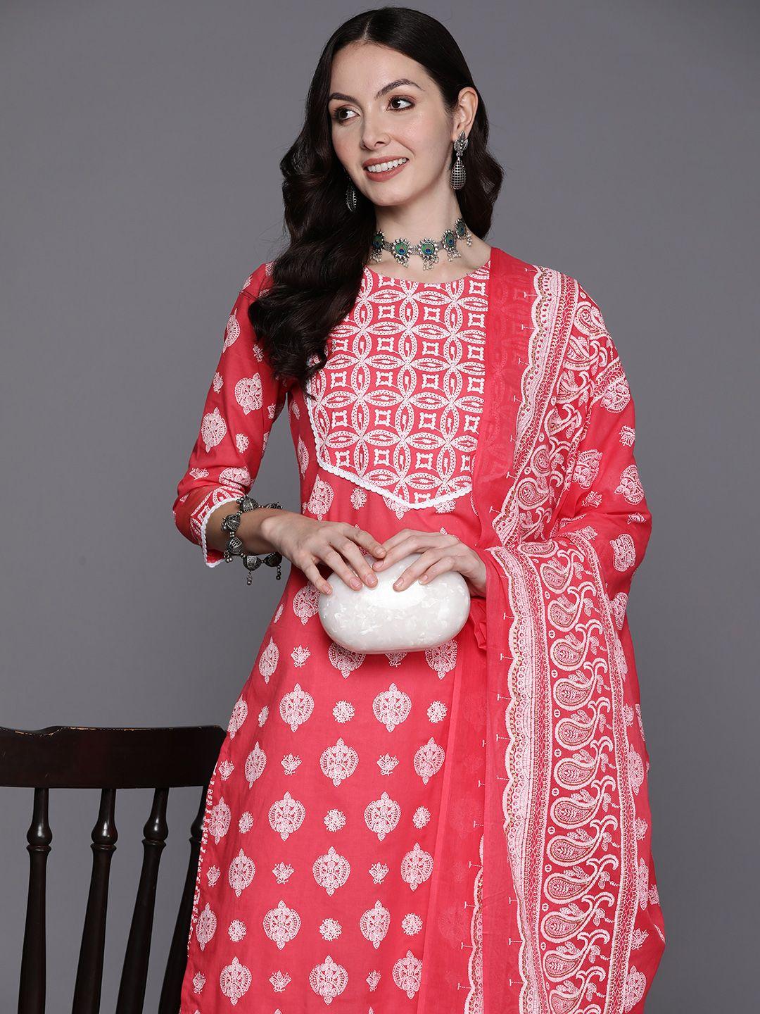 indo era women ethnic motifs printed pure cotton kurta with trousers & with dupatta
