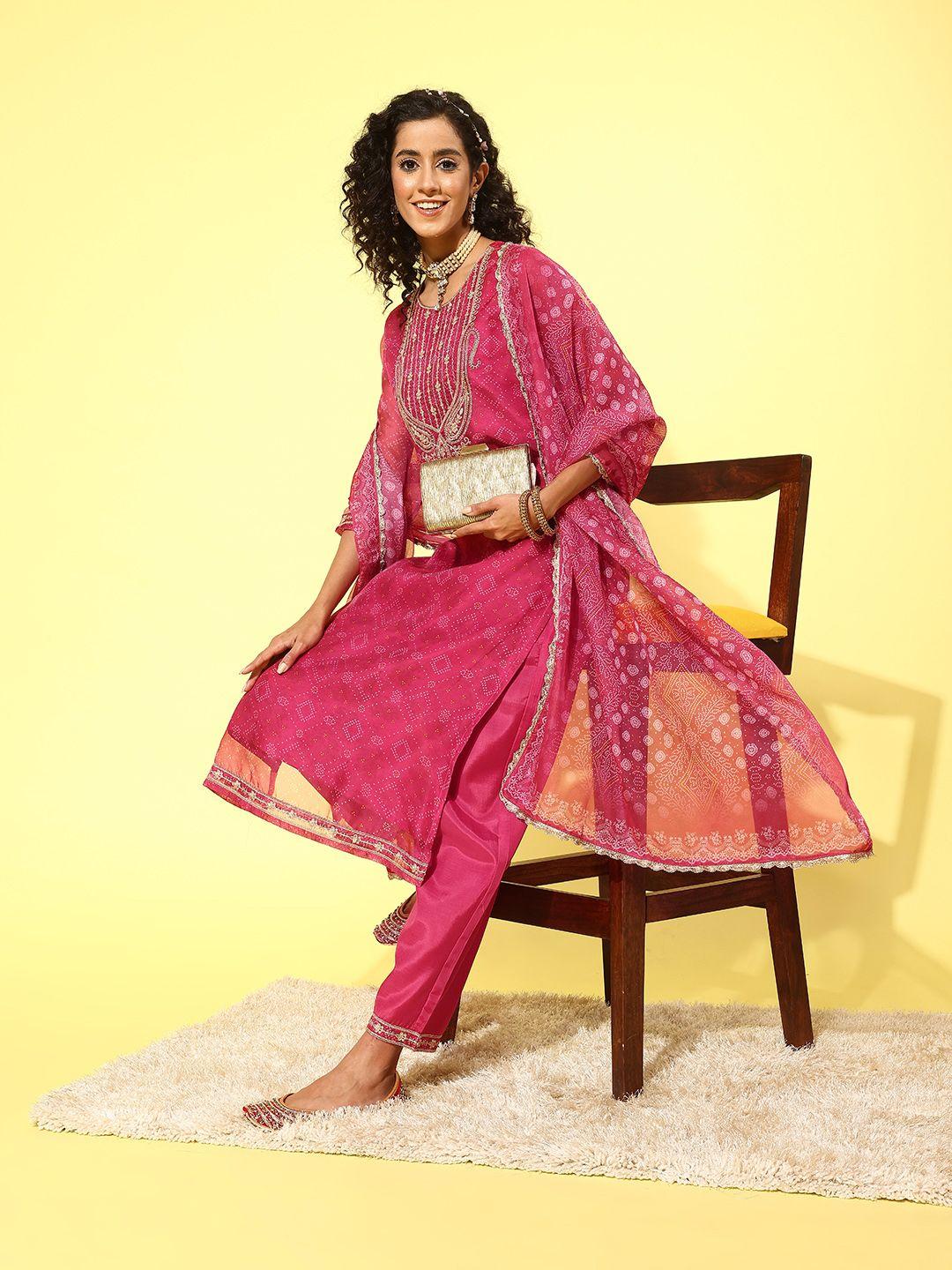 indo era women ethnic motifs yoke design regular sequinned kurta with trousers & dupatta